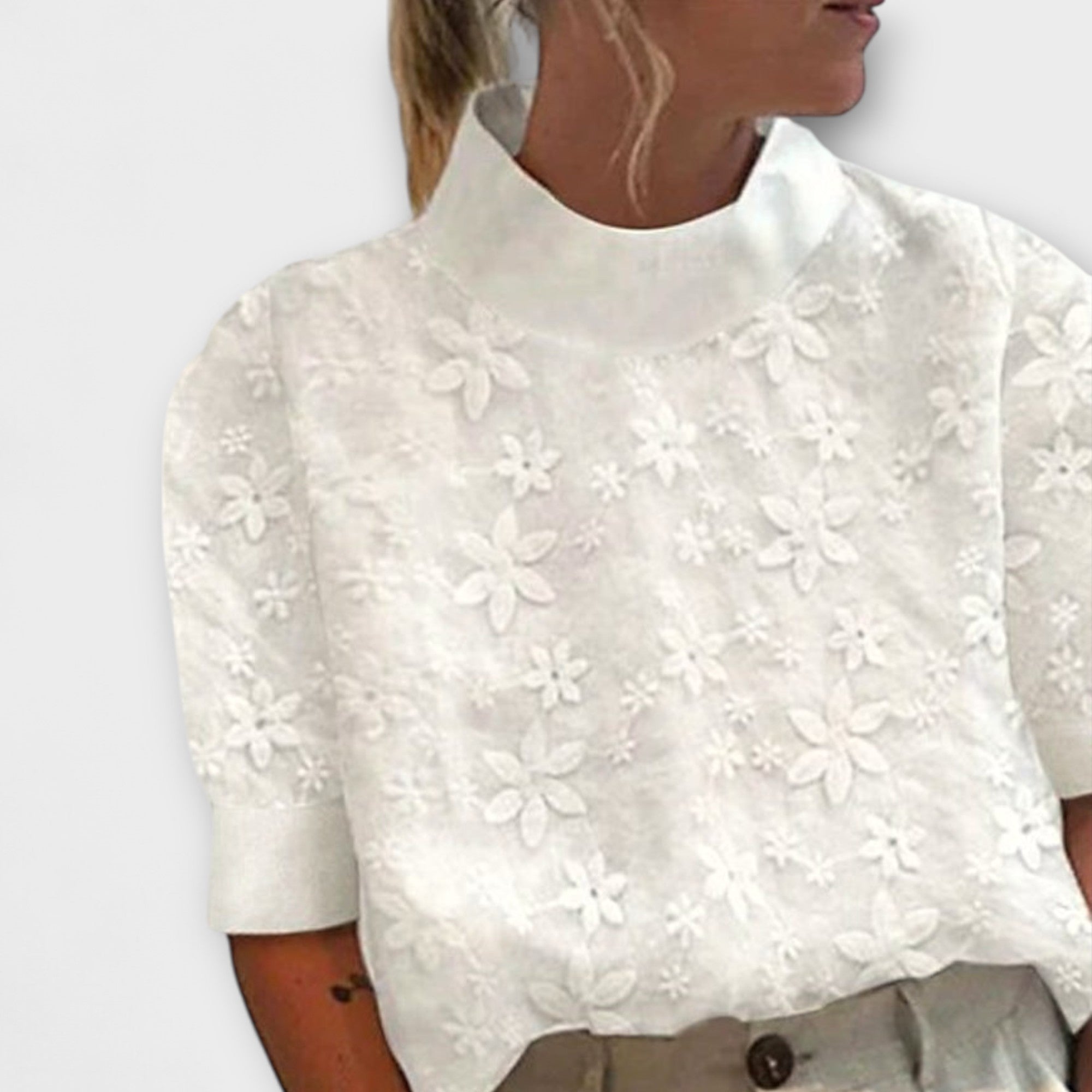 Blouse with Embroidered Simple Stand Collar