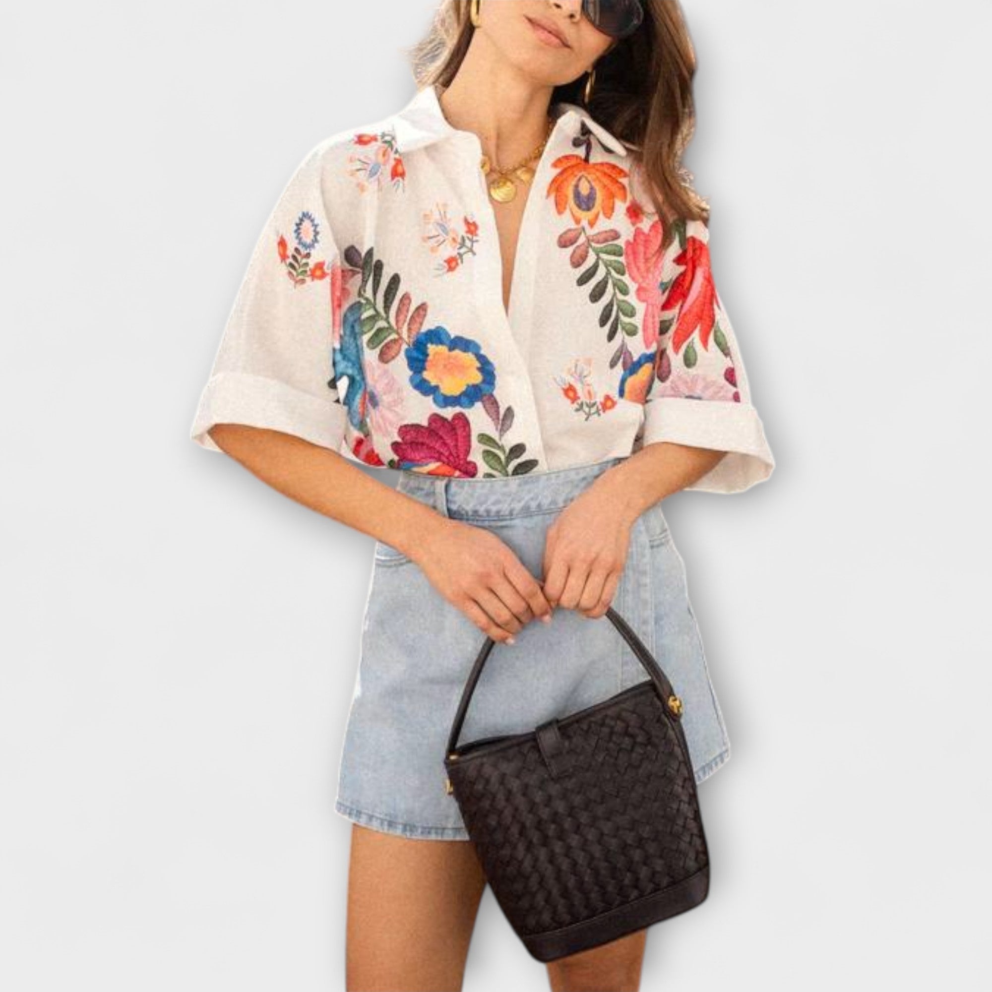 Ziva - Carla Short-Sleeve Shirt with Floral Pattern