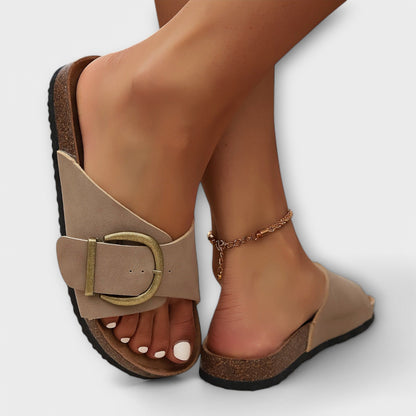 Ladies Cork Sandals with Buckle Closure Design