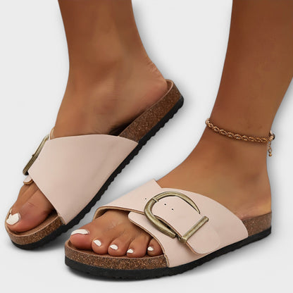 Ladies Cork Sandals with Buckle Closure Design