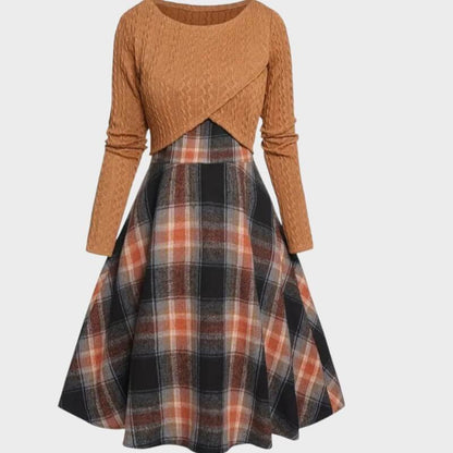 Clara – Vintage Plaid Dress with Crop Top Set