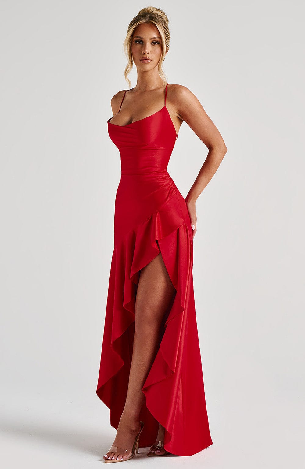 Prestige Satin Maxi Dress with Ruffles